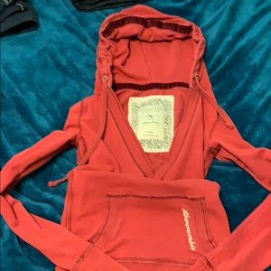 Abercrombie & Fitch Red hooded long sleeve sweater